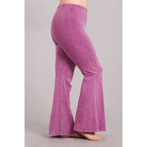 Chatoyant Plus Size Mineral Wash Bell Bottoms Magenta Haze 1XL